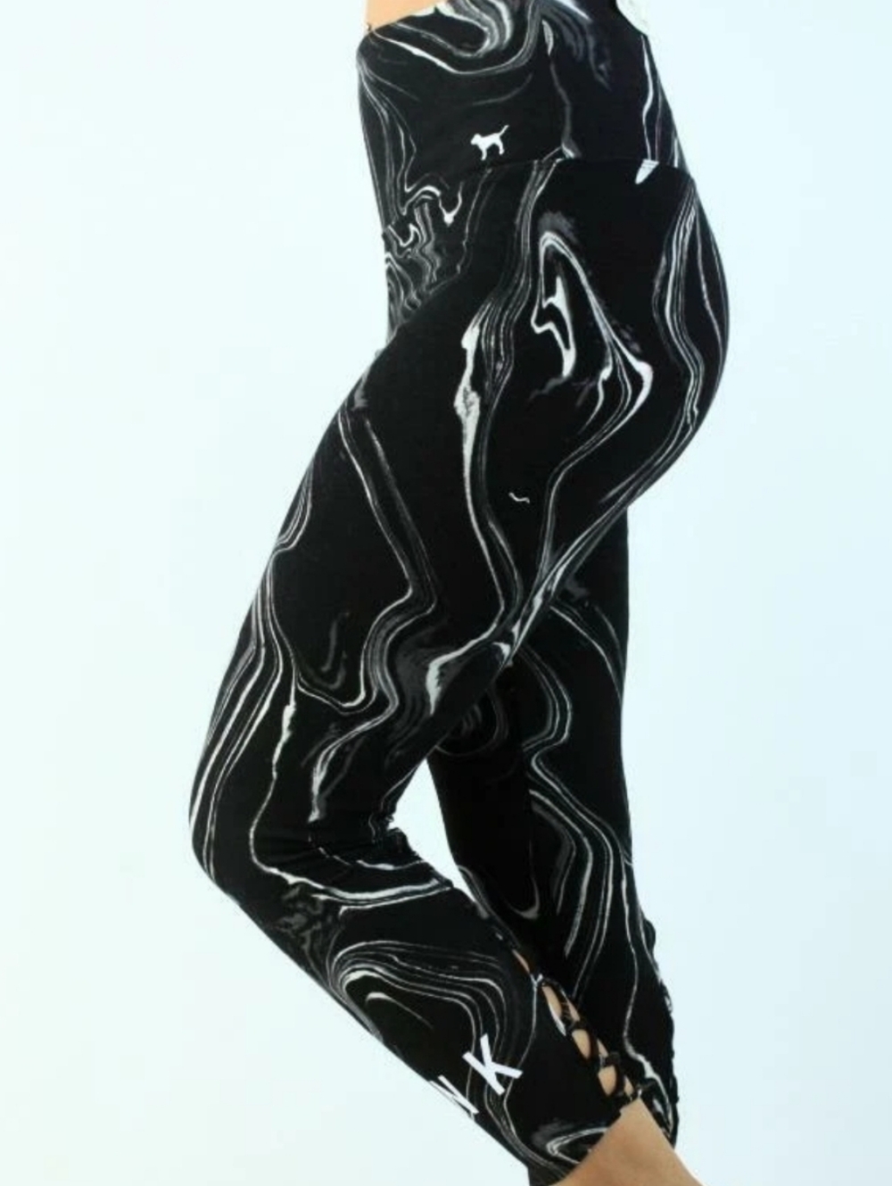PINK Black and White Marble-Effect Leggings Size Large